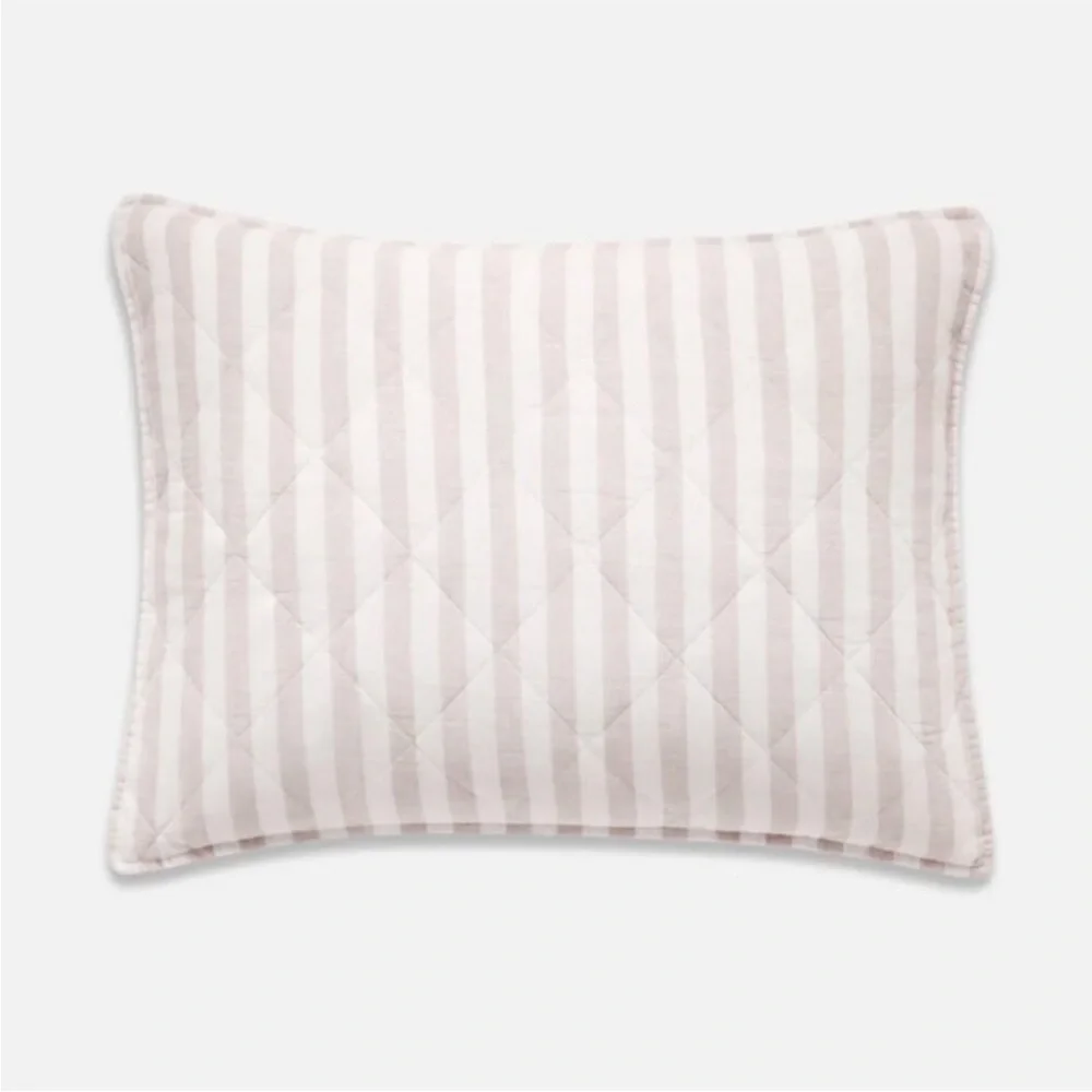 BROOKLINEN || Standard Reversible Linen Quilted Shams Set Pebble Grey Stripe